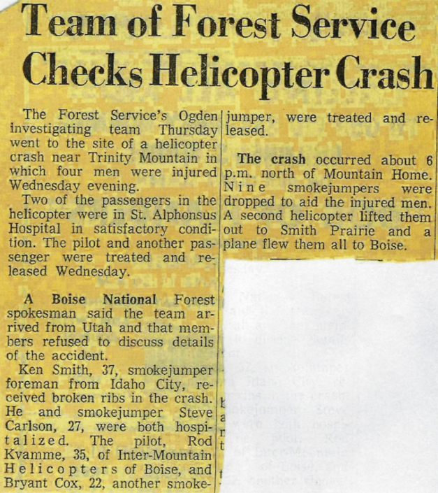 Smith Center Fire Jump and Helicopter Crash September 10, 1969